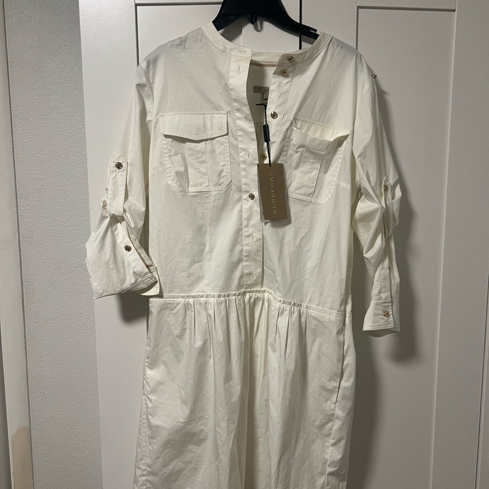 Burberry White Button-Up Shirt Dress